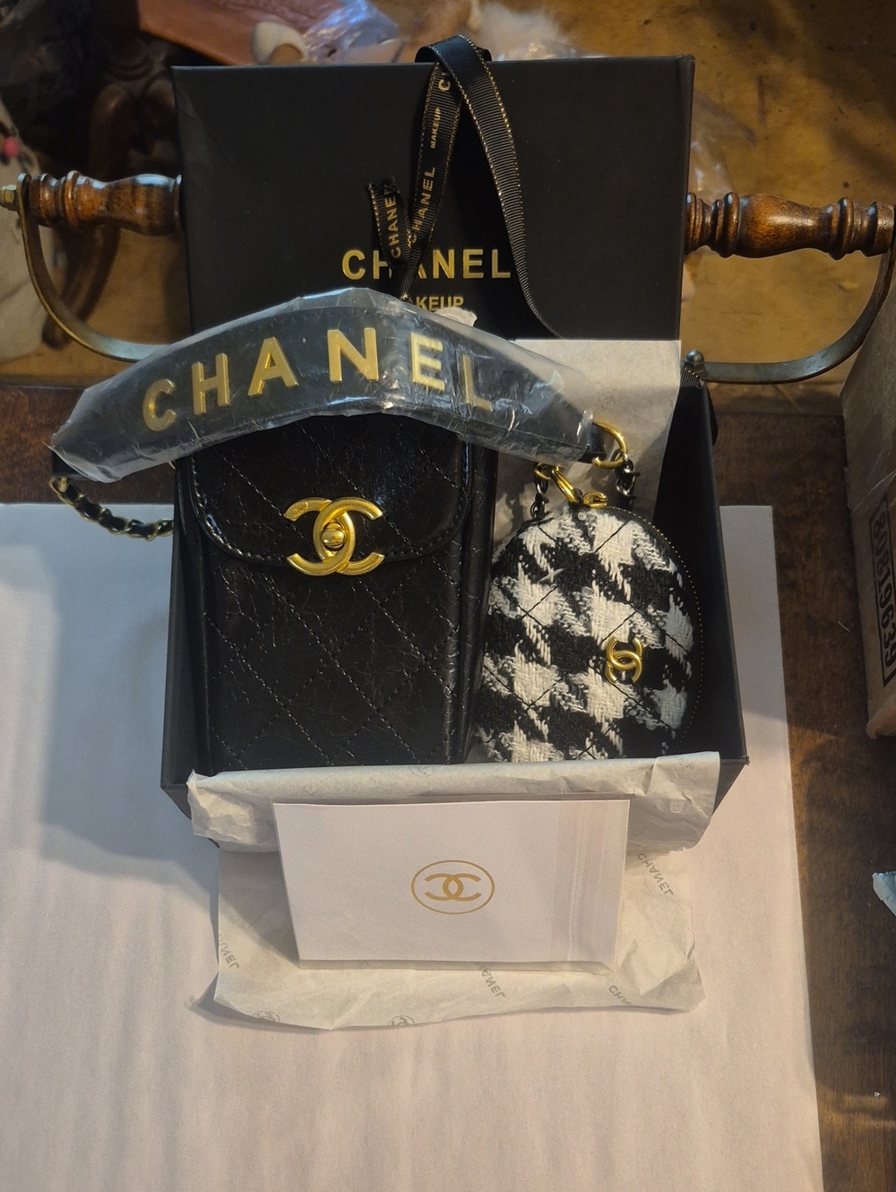 CHANEL Black Quilted Leather Crossbody Bag with Houndstooth Coin Pouch
